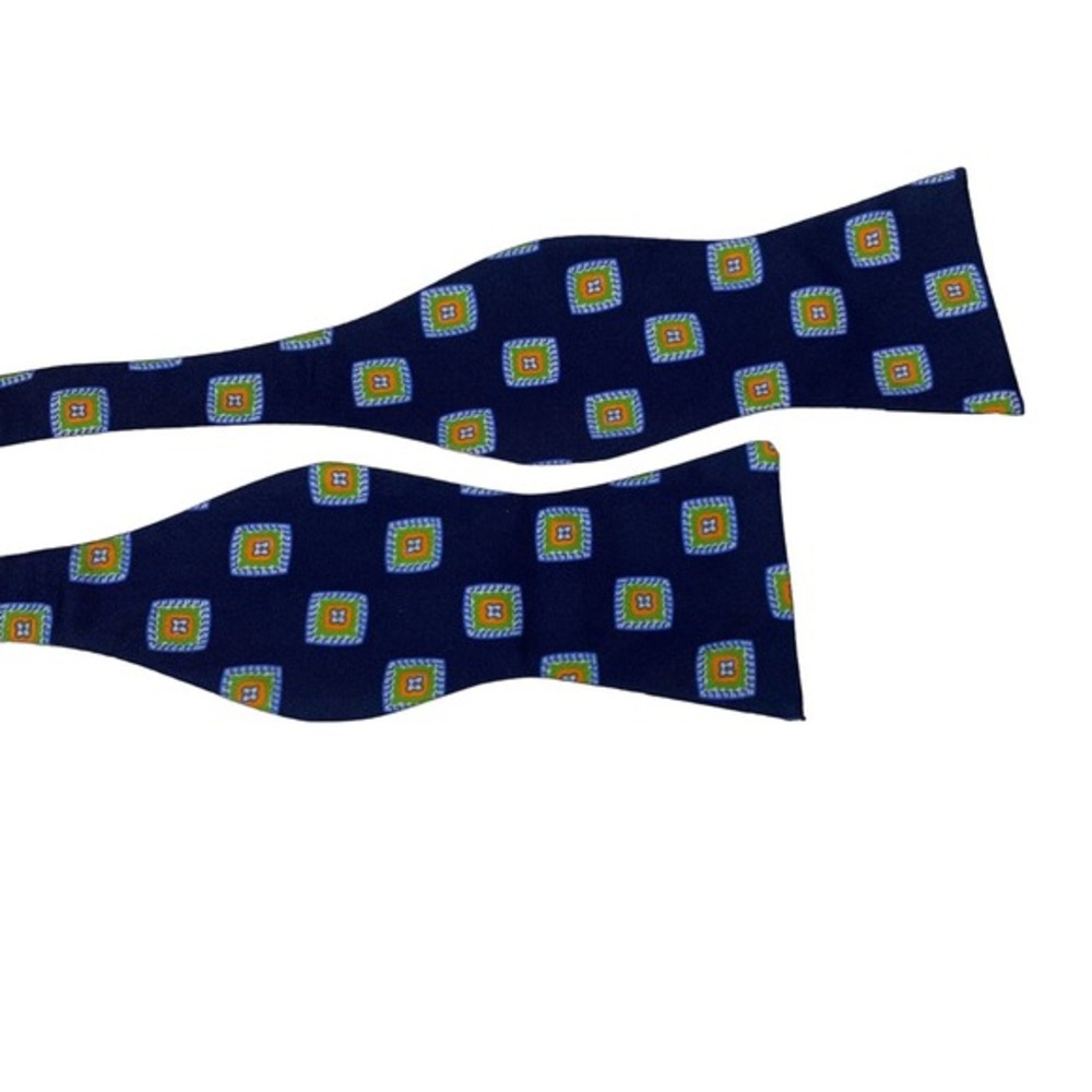 CREMIEUX Navy Blue‎ & Yellow Geometric Print Silk Bow Tie - NWT